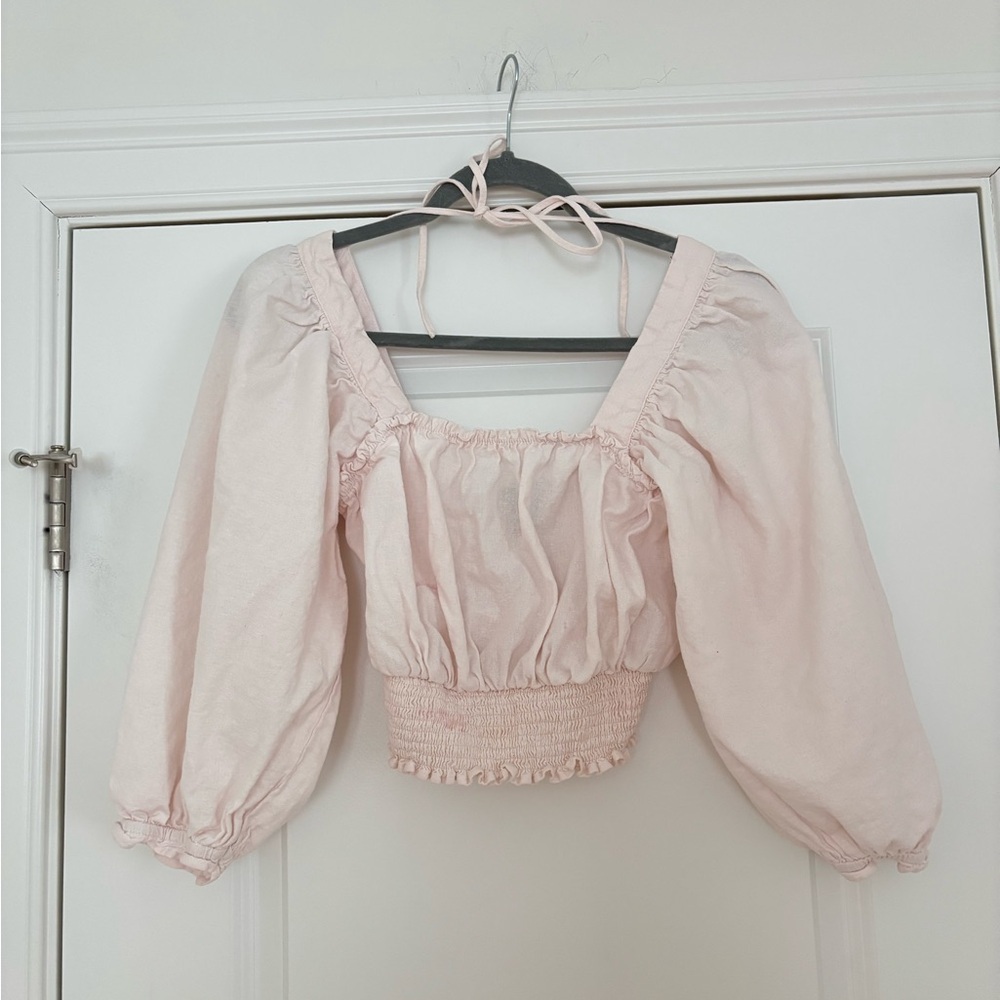 Women's White Smocked Peasant Crop Top